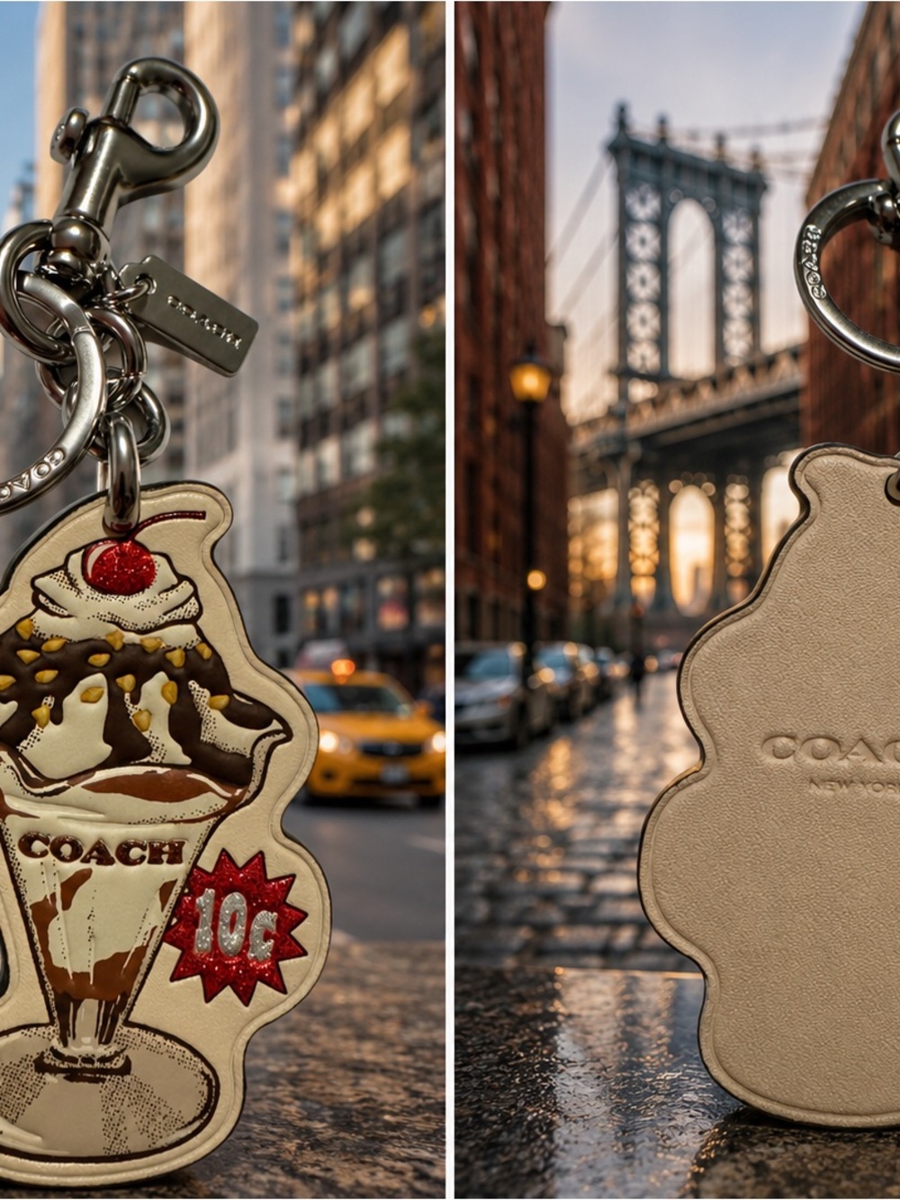 COACH Beige and Red Sundae Leather Retro boardwalk collection bag Charm